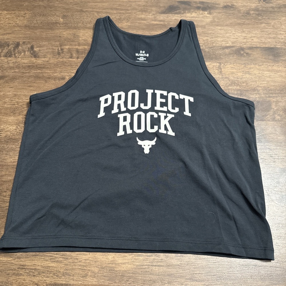 Under Armour Project Rock Tank Top Kids Youth Large YLG Black Bull Shirt